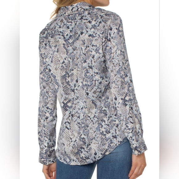 LIVERPOOLWomen's Button Closure Snakeskin Print Long Sleeve Blouse Shirt Top - Picture 8 of 8